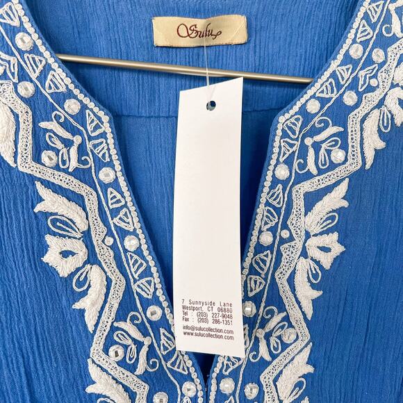 Sulu Collection Blue Embroidered Tunic size 2 NWT - Picture 3 of 6